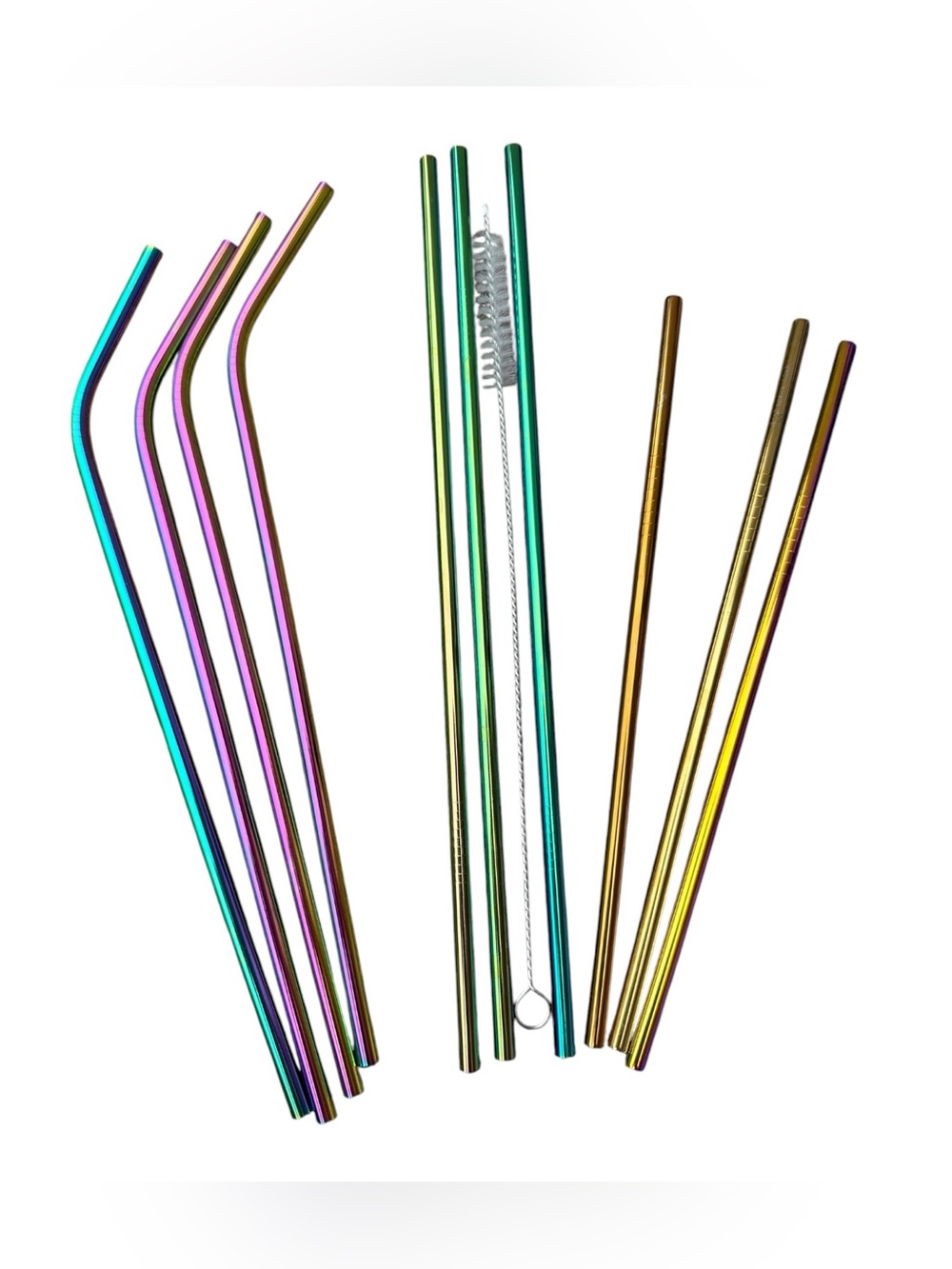 VEHE Reusable Metal Straw Set Rainbow Gold Stainless Steel Straws Brush Bag